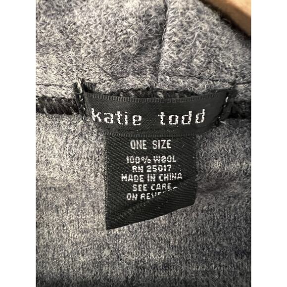 Katie Todd 100% Wool Grey Black Color Block Open Front Cape Shawl OS - Picture 5 of 5